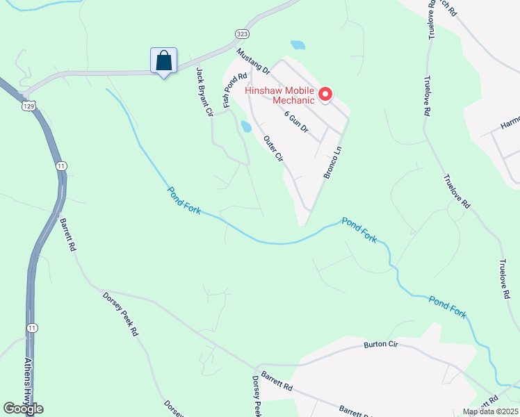 map of restaurants, bars, coffee shops, grocery stores, and more near 2953 John Bryant Lane in Gainesville