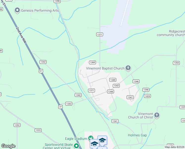 map of restaurants, bars, coffee shops, grocery stores, and more near 546 County Road 1344 in Vinemont