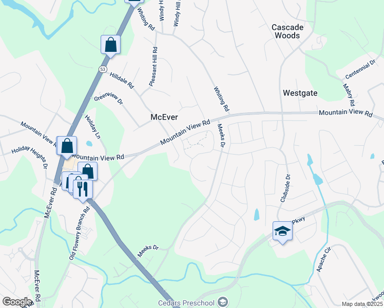 map of restaurants, bars, coffee shops, grocery stores, and more near 3832 Prospect Point Drive in Oakwood