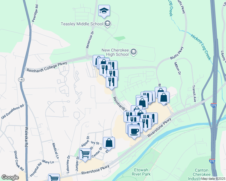 map of restaurants, bars, coffee shops, grocery stores, and more near in Canton