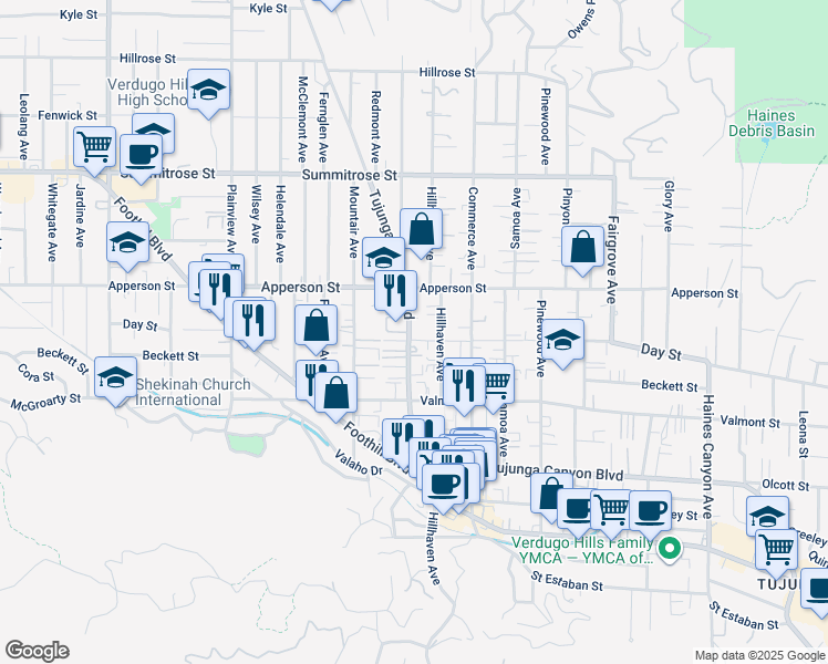 map of restaurants, bars, coffee shops, grocery stores, and more near 10270 Tujunga Canyon Boulevard in Los Angeles