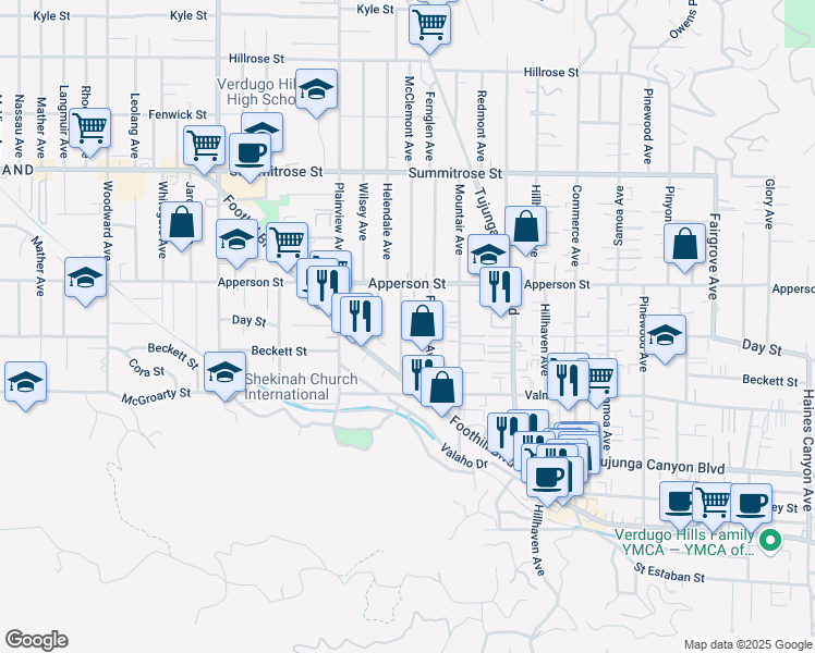 map of restaurants, bars, coffee shops, grocery stores, and more near 10214 McClemont Avenue in Los Angeles
