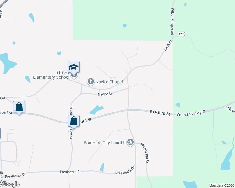 map of restaurants, bars, coffee shops, grocery stores, and more near 363 Naylor Street in Pontotoc