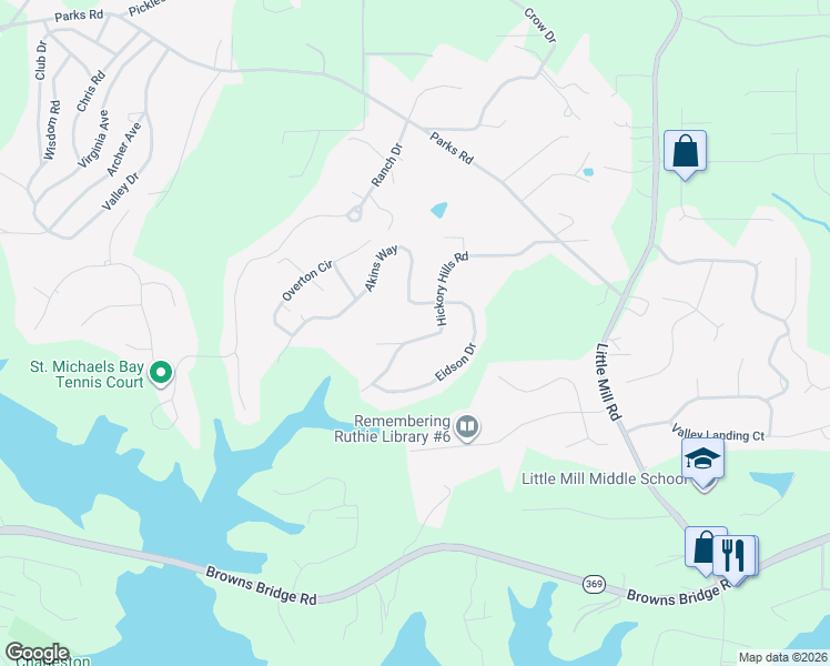 map of restaurants, bars, coffee shops, grocery stores, and more near 6275 Hickory Hills Road in Cumming