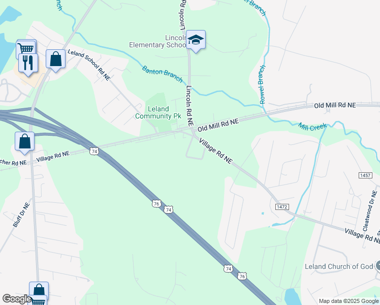 map of restaurants, bars, coffee shops, grocery stores, and more near 182 Lincoln Place Circle in Leland