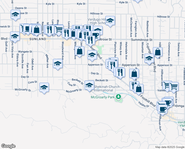 map of restaurants, bars, coffee shops, grocery stores, and more near 7750 Day Street in Los Angeles