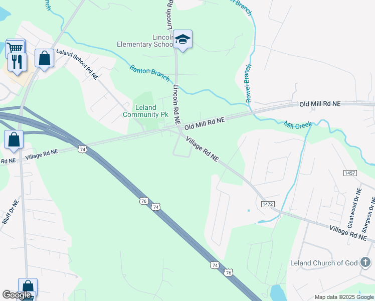 map of restaurants, bars, coffee shops, grocery stores, and more near 147 Lincoln Place Circle in Leland