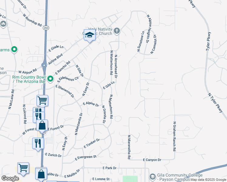 map of restaurants, bars, coffee shops, grocery stores, and more near 1001 North Arrowhead Drive in Payson