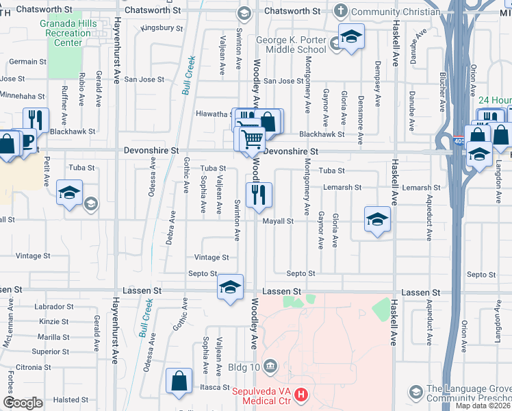 map of restaurants, bars, coffee shops, grocery stores, and more near in Los Angeles