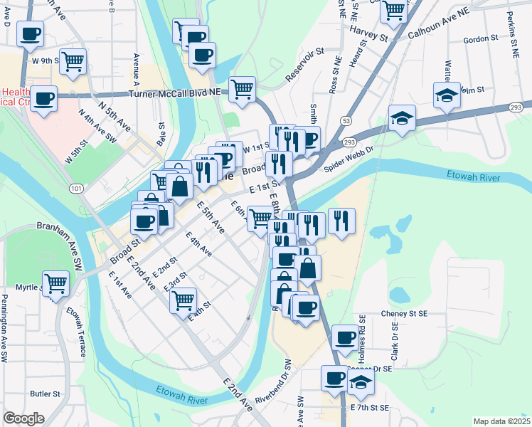 map of restaurants, bars, coffee shops, grocery stores, and more near 635 Third Street in Rome