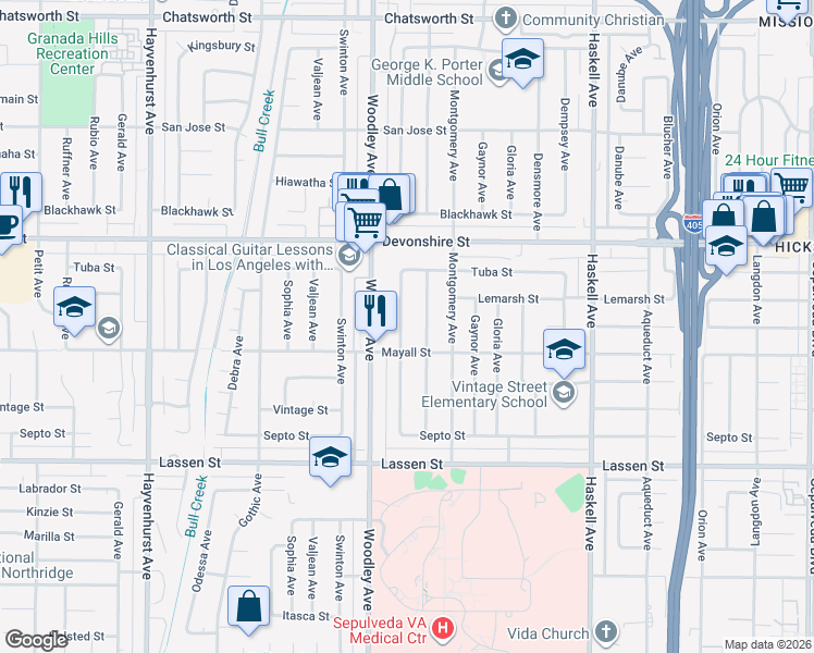 map of restaurants, bars, coffee shops, grocery stores, and more near 10126 Collett Avenue in Los Angeles