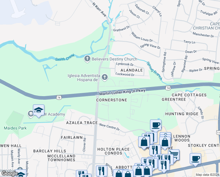 map of restaurants, bars, coffee shops, grocery stores, and more near 4516 Greentree Road in Wilmington