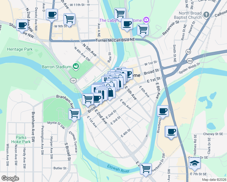 map of restaurants, bars, coffee shops, grocery stores, and more near 8 East 4th Avenue in Rome