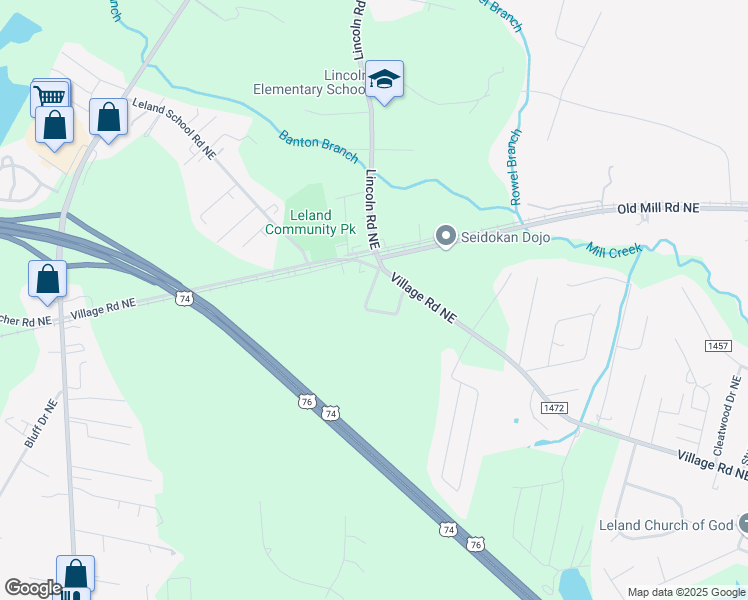 map of restaurants, bars, coffee shops, grocery stores, and more near 184 Lincoln Place Circle in Leland