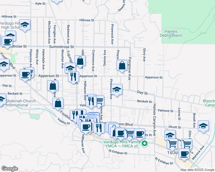 map of restaurants, bars, coffee shops, grocery stores, and more near 10164 Samoa Avenue in Los Angeles
