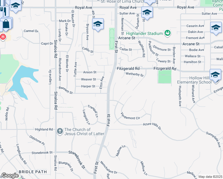 map of restaurants, bars, coffee shops, grocery stores, and more near 788 Devore Avenue in Simi Valley