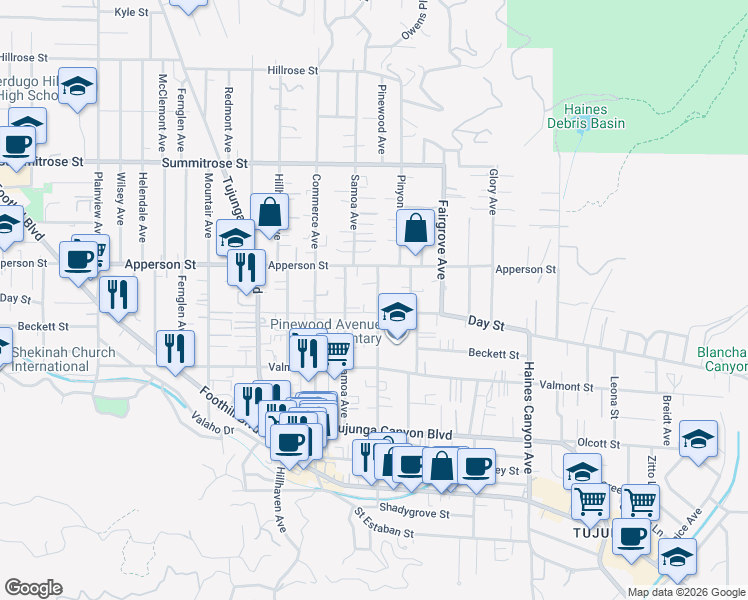 map of restaurants, bars, coffee shops, grocery stores, and more near in Los Angeles