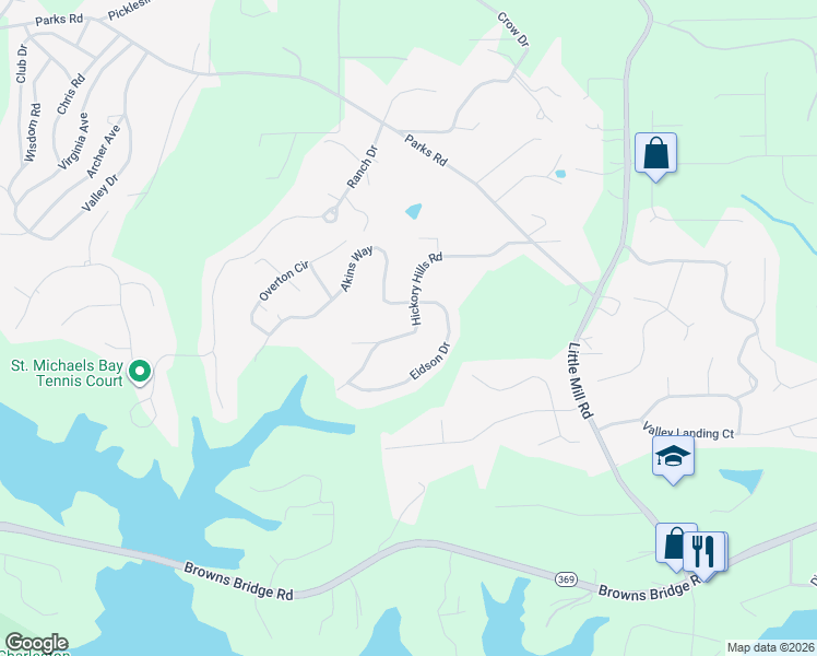 map of restaurants, bars, coffee shops, grocery stores, and more near 6275 Hickory Hills Road in Cumming