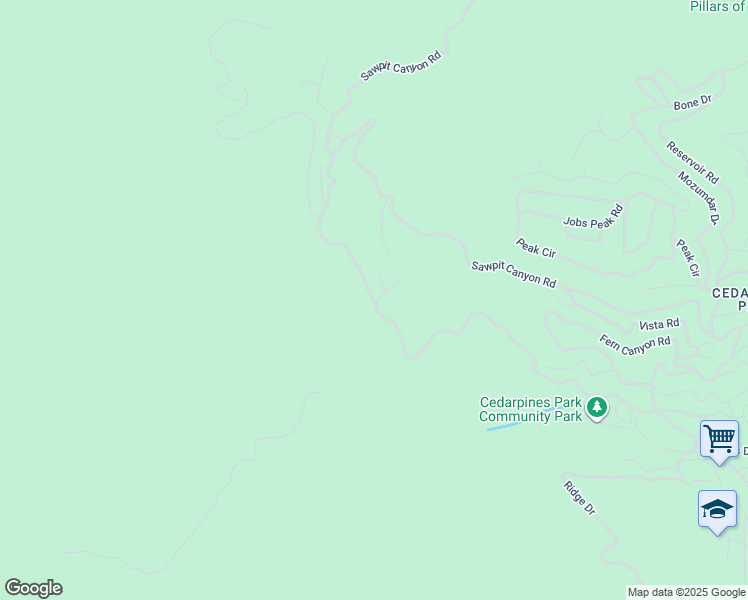 map of restaurants, bars, coffee shops, grocery stores, and more near Sawpit Canyon Trail South in San Bernardino County