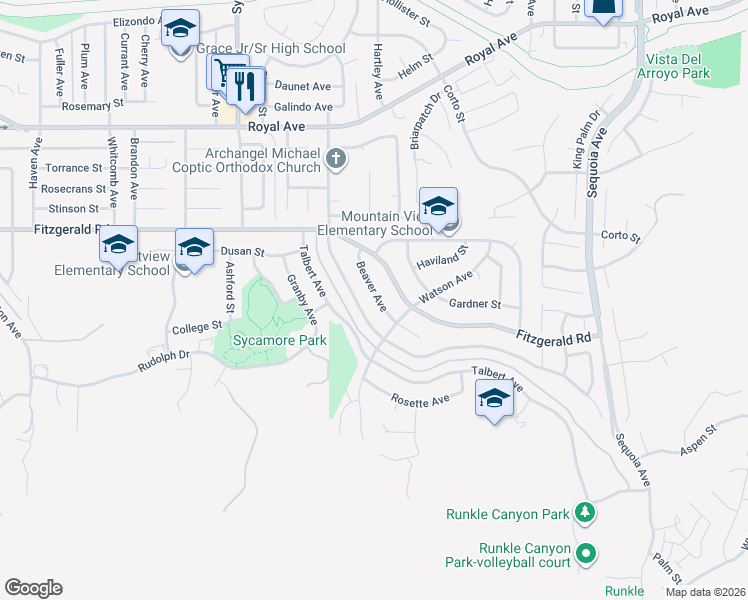 map of restaurants, bars, coffee shops, grocery stores, and more near 2808 Beaver Avenue in Simi Valley