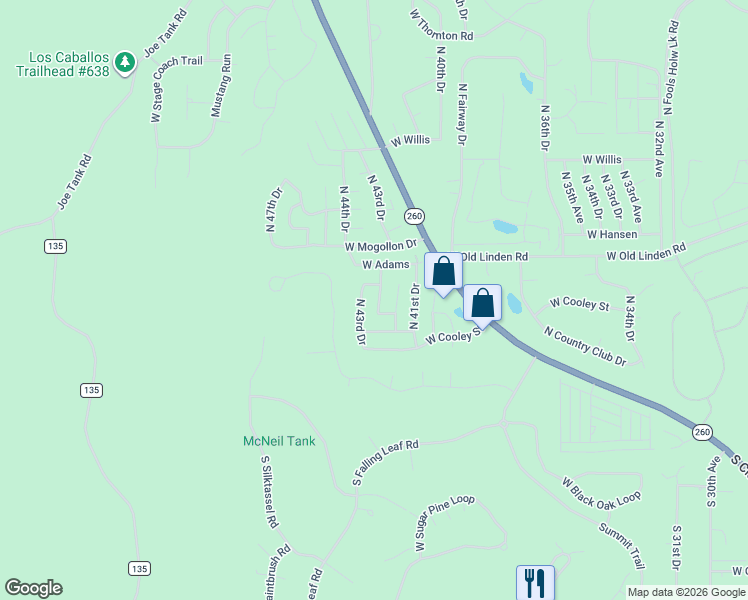map of restaurants, bars, coffee shops, grocery stores, and more near 620 North 43rd Avenue in Show Low
