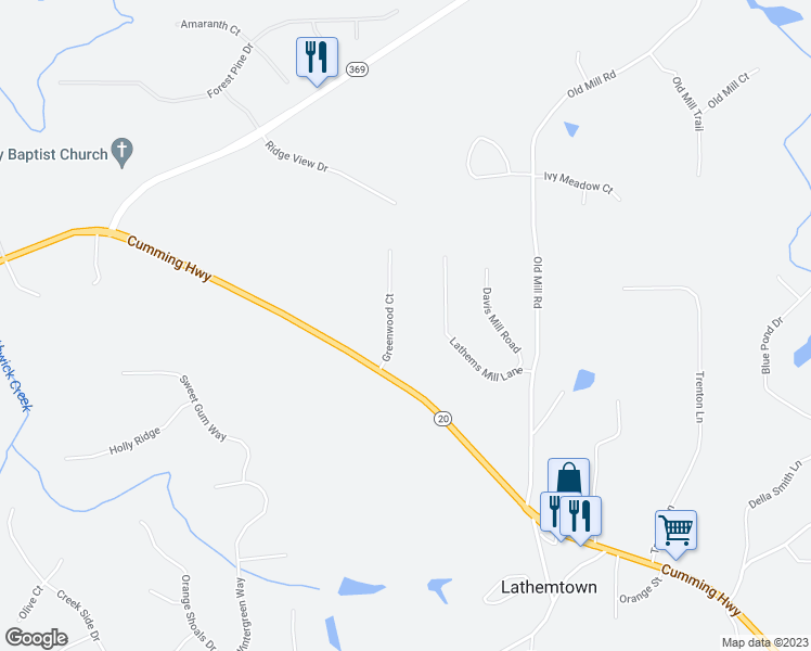 map of restaurants, bars, coffee shops, grocery stores, and more near 1441 Greenwood Court in Canton