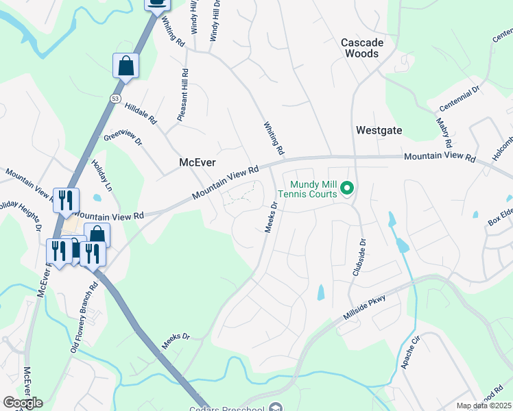 map of restaurants, bars, coffee shops, grocery stores, and more near 3776 Prospect Point Drive in Oakwood