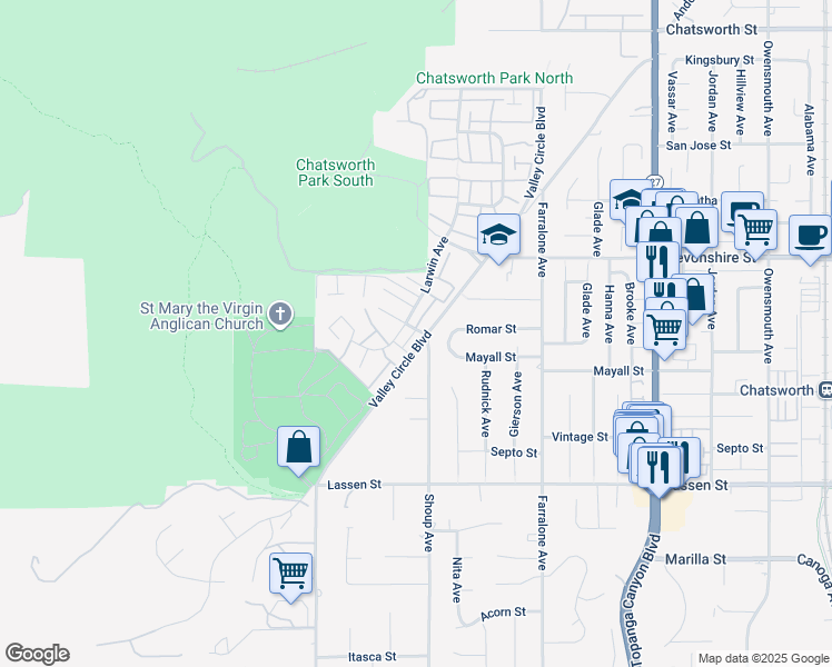 map of restaurants, bars, coffee shops, grocery stores, and more near 10171 Larwin Avenue in Los Angeles