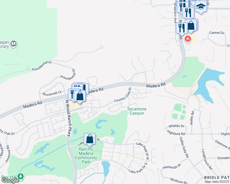 map of restaurants, bars, coffee shops, grocery stores, and more near 749-799 Madera Rd in Simi Valley