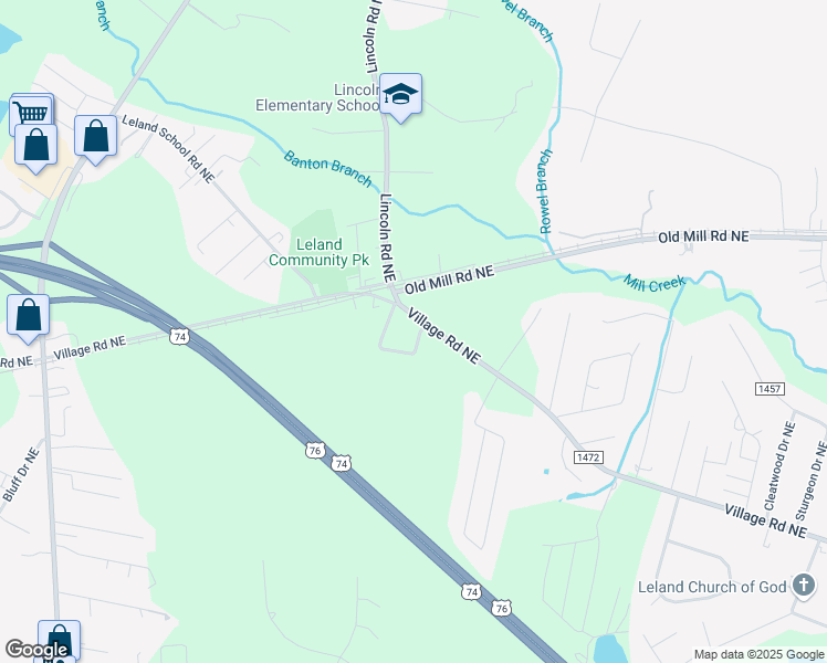 map of restaurants, bars, coffee shops, grocery stores, and more near 108 Lincoln Place Circle in Leland
