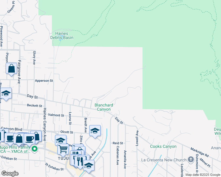 map of restaurants, bars, coffee shops, grocery stores, and more near 6349 Blanchard Canyon Road in Los Angeles