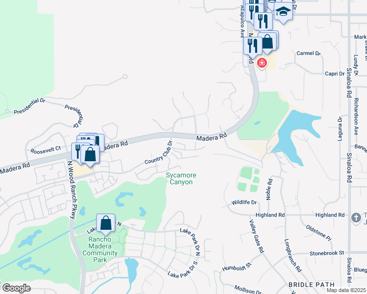 map of restaurants, bars, coffee shops, grocery stores, and more near 138 Macademia Lane in Simi Valley