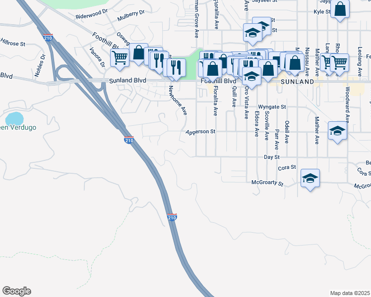 map of restaurants, bars, coffee shops, grocery stores, and more near 8635 Newhome Avenue in Los Angeles