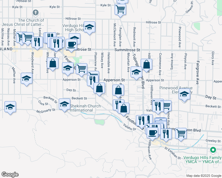 map of restaurants, bars, coffee shops, grocery stores, and more near 10227 McClemont Avenue in Los Angeles
