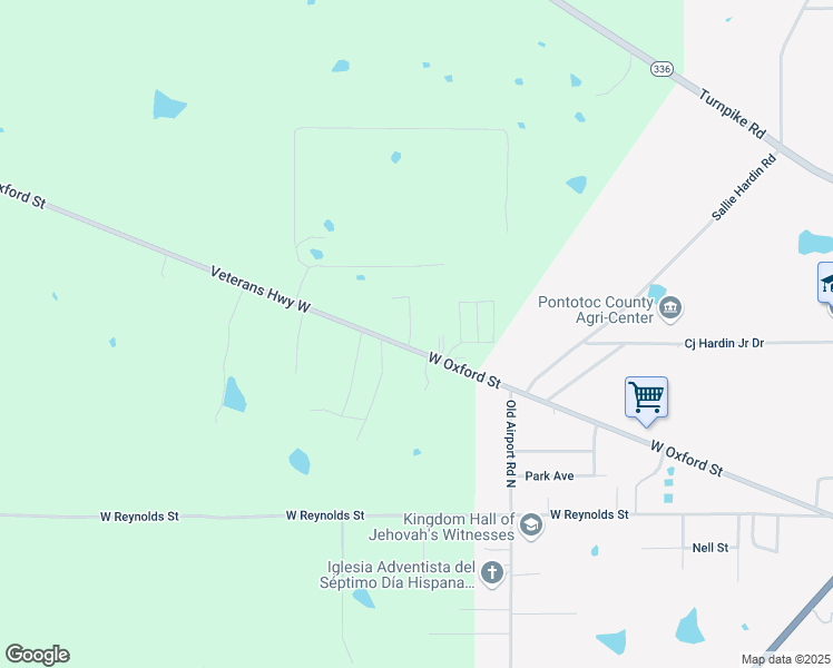 map of restaurants, bars, coffee shops, grocery stores, and more near 2400 Veterans Highway West in Pontotoc