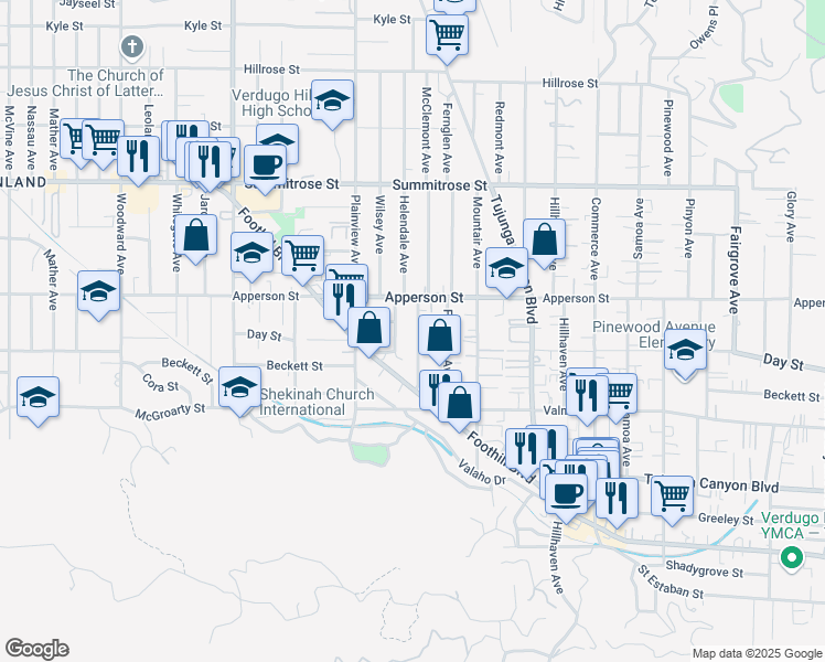 map of restaurants, bars, coffee shops, grocery stores, and more near 10227 McClemont Avenue in Los Angeles