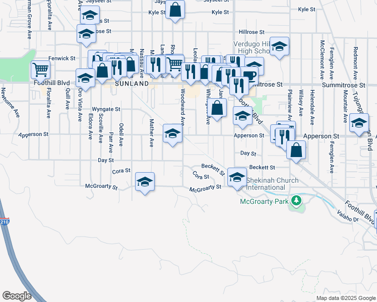 map of restaurants, bars, coffee shops, grocery stores, and more near 7951 Day Street in Los Angeles