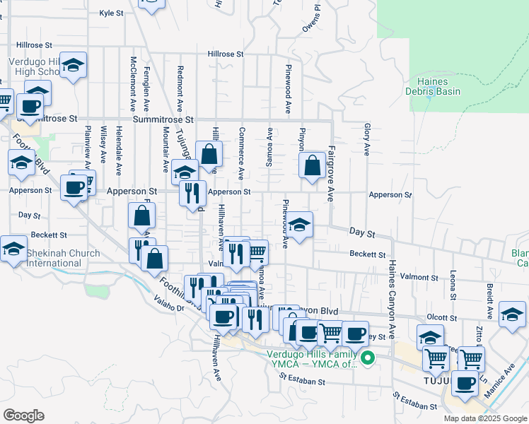 map of restaurants, bars, coffee shops, grocery stores, and more near 7128 Apperson Street in Los Angeles