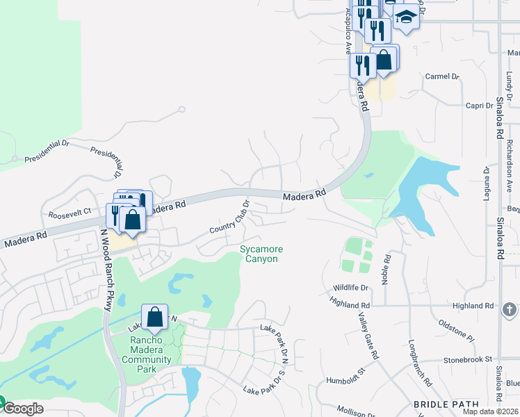 map of restaurants, bars, coffee shops, grocery stores, and more near 167 Macademia Lane in Simi Valley
