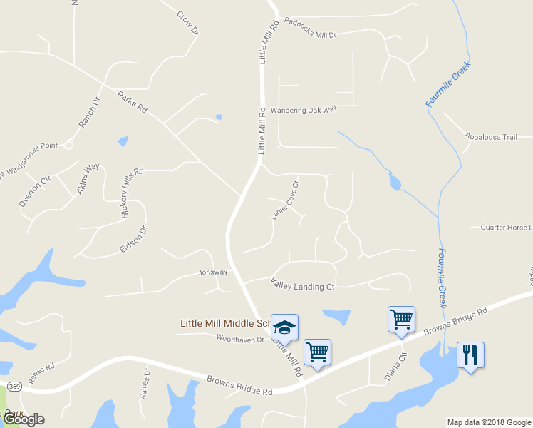 map of restaurants, bars, coffee shops, grocery stores, and more near 7230 Lanier Cove Court in Cumming