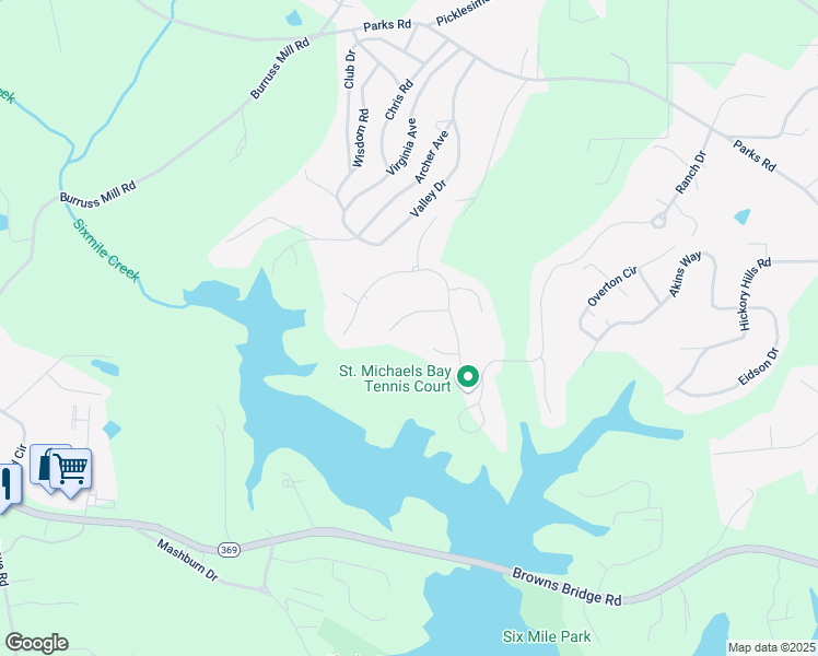 map of restaurants, bars, coffee shops, grocery stores, and more near 6345 Sterling Shores Drive in Cumming