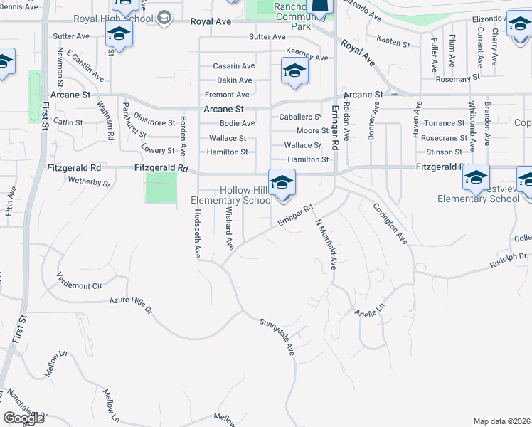 map of restaurants, bars, coffee shops, grocery stores, and more near 1791 Hewitt Place in Simi Valley