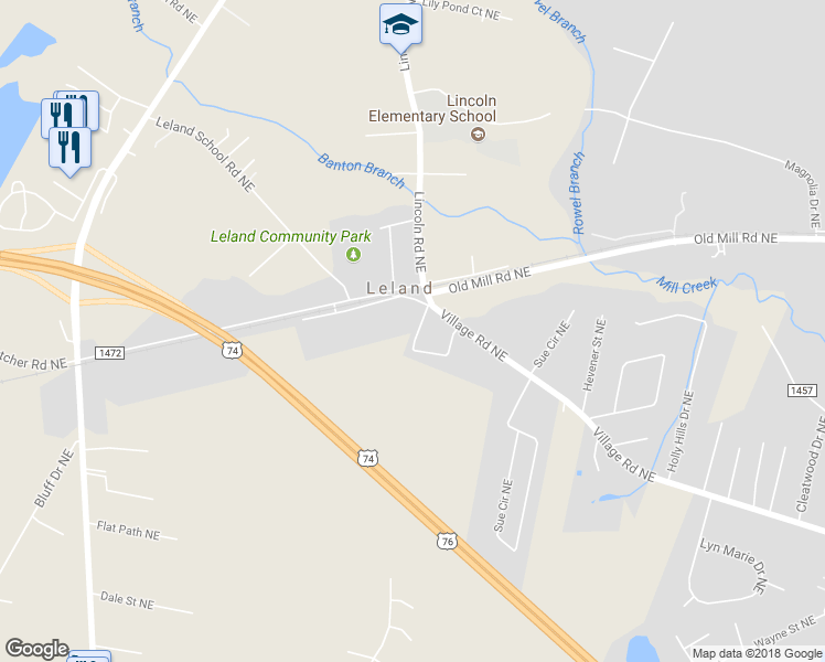map of restaurants, bars, coffee shops, grocery stores, and more near 189 Lincoln Place Circle in Leland