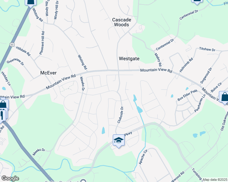 map of restaurants, bars, coffee shops, grocery stores, and more near 4394 Clubside Drive in Gainesville