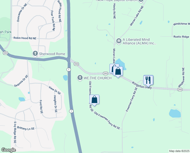 map of restaurants, bars, coffee shops, grocery stores, and more near 1871 Kingston Highway in Rome