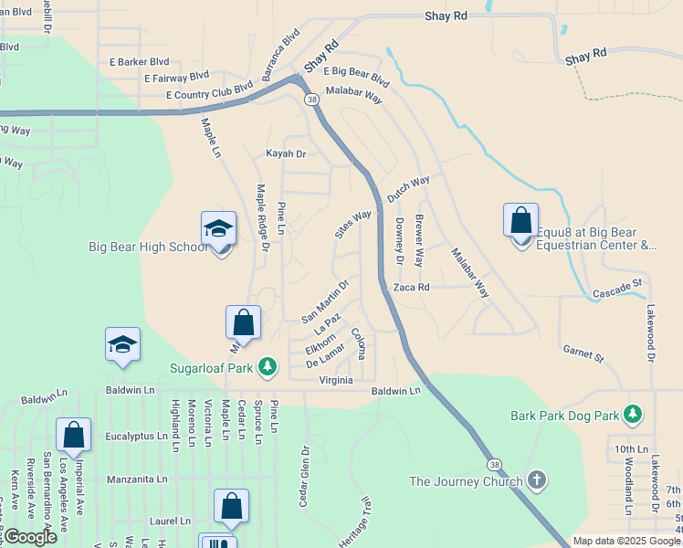 map of restaurants, bars, coffee shops, grocery stores, and more near 358 Davos Drive in Big Bear