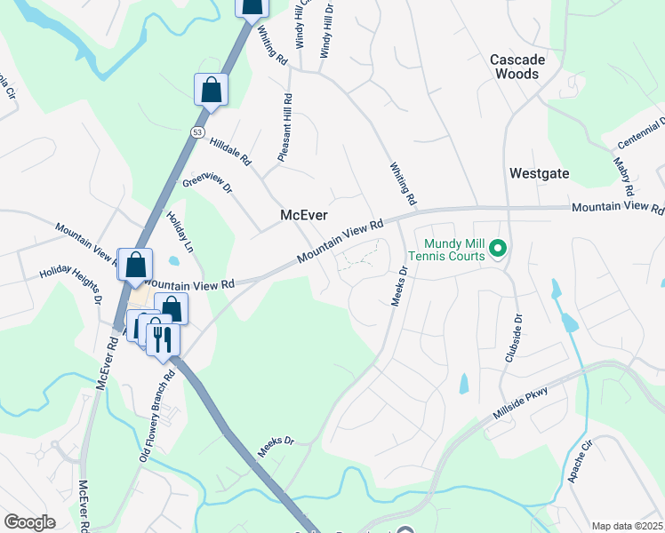 map of restaurants, bars, coffee shops, grocery stores, and more near 3626 Canyon Springs Drive in Oakwood