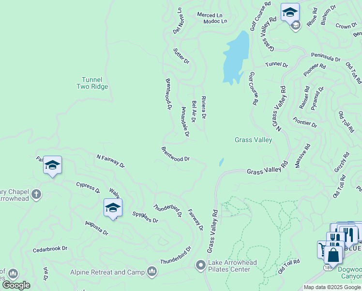 map of restaurants, bars, coffee shops, grocery stores, and more near 331 Annandale Drive in Lake Arrowhead