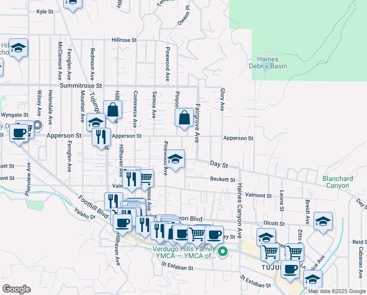 map of restaurants, bars, coffee shops, grocery stores, and more near 7024 Apperson Street in Los Angeles