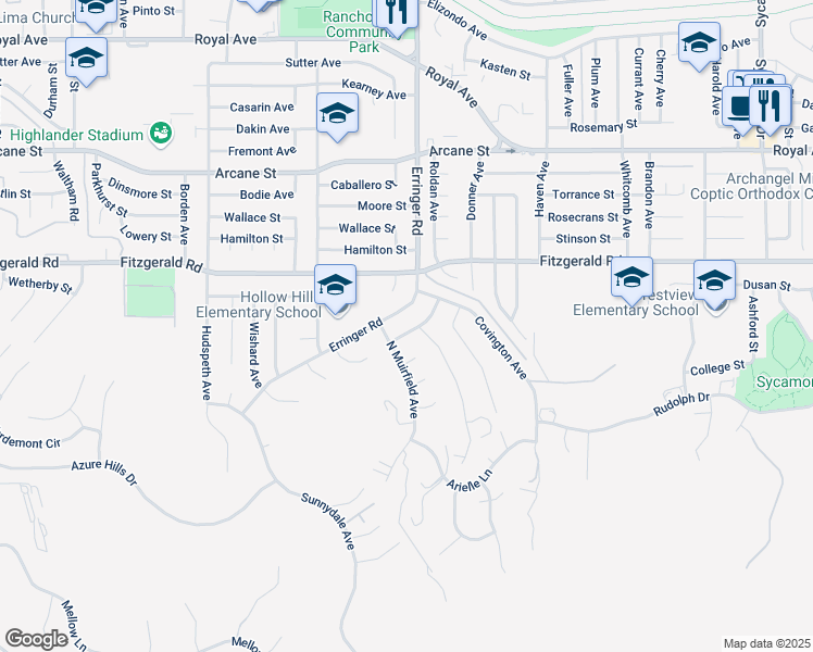 map of restaurants, bars, coffee shops, grocery stores, and more near 843 North Thornwood Street in Simi Valley